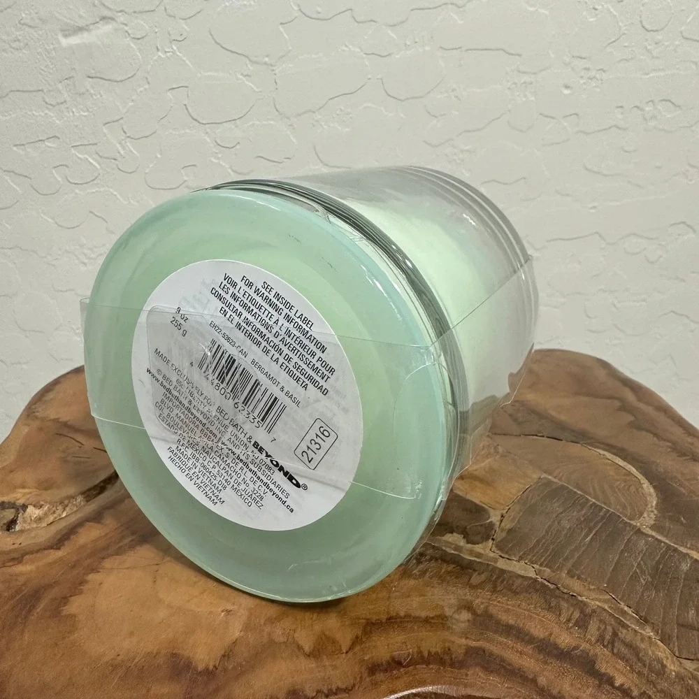 Everhome Bergamot & Basil Scented Candle 9oz with Glass Cloche Mint Green Jar